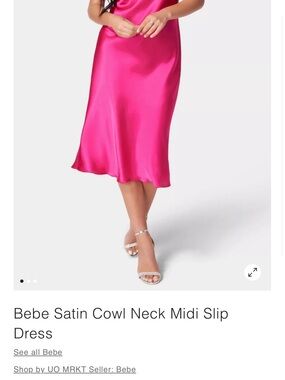 bebe Hot Pink Satin Cowl Neck Midi Slip Dress